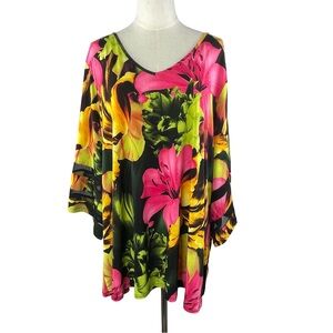 Antthony Original Women’s Vibrant Multicolor Floral Tunic Top Blouse Size 2X